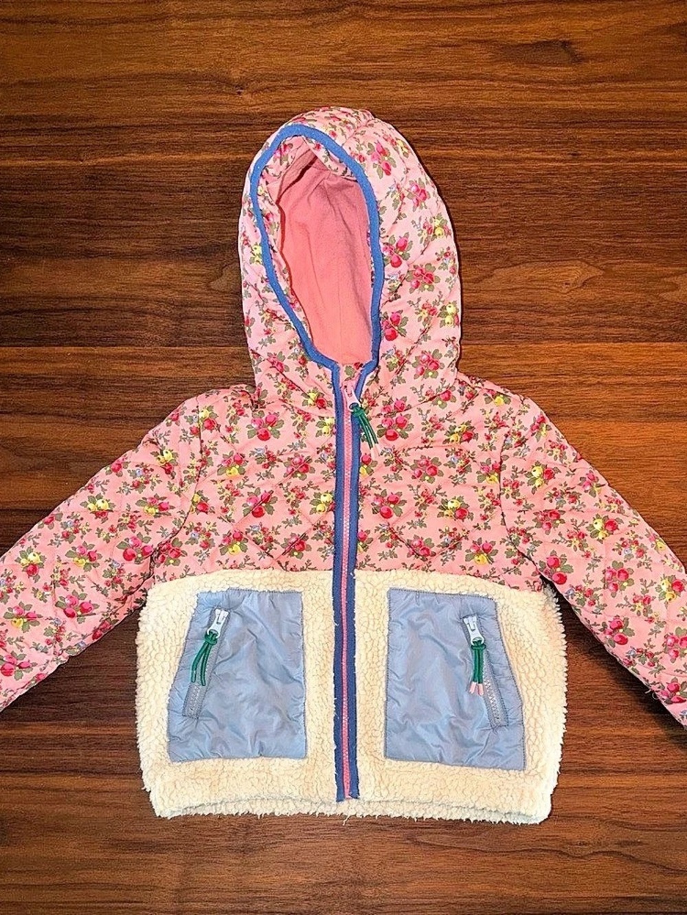 Mini Boden Girls 4-5Y Floral Hooded Jacket Pink